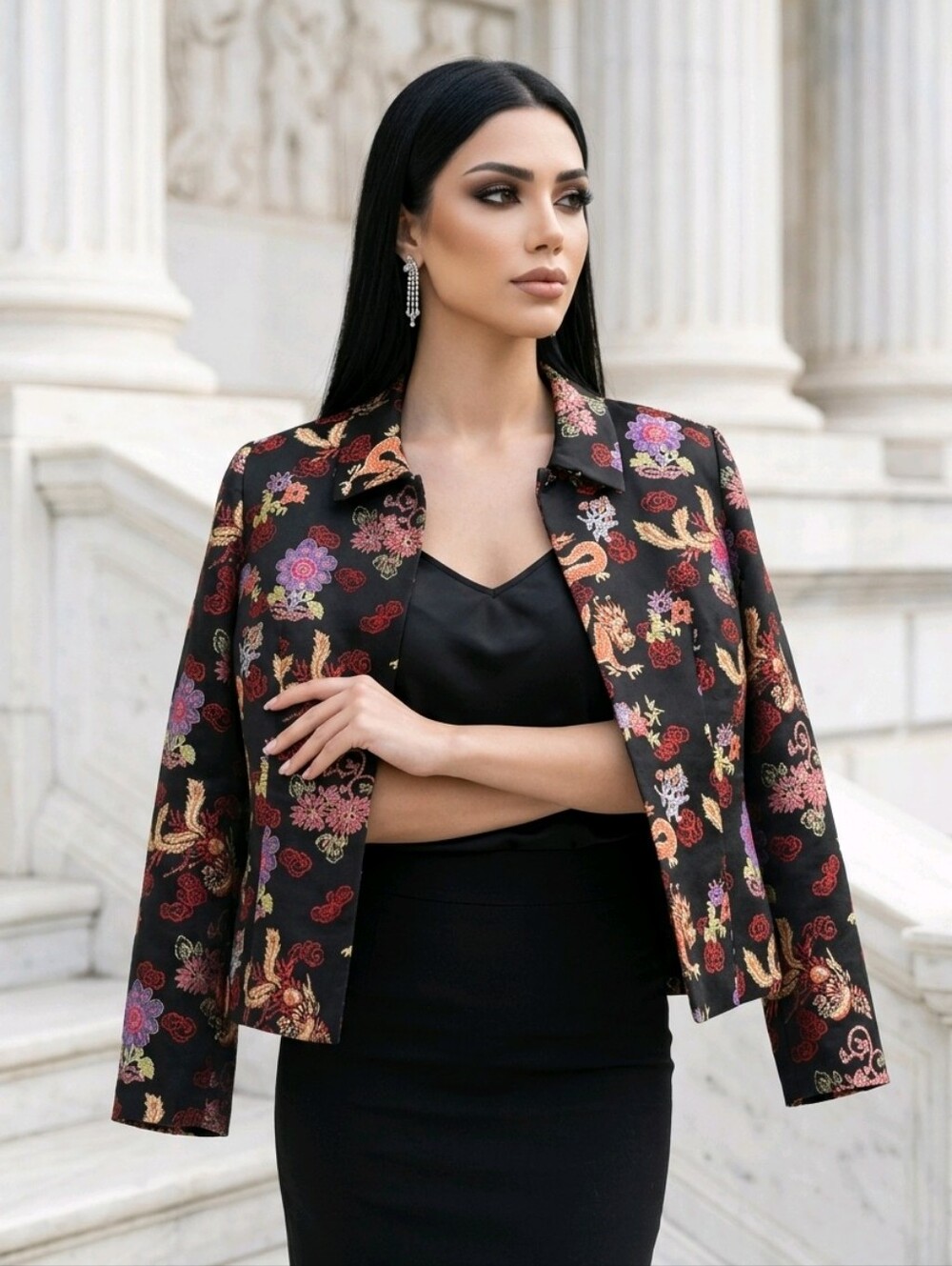 Vintage Maggy L 100% Silk Asian Themed Blazer